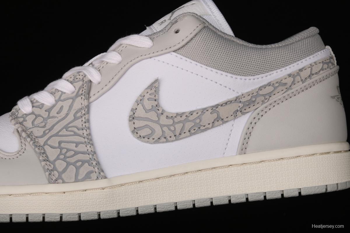 Air Jordan 1 Low Prm Elephant Print low side white ash explosion crack DH4269-100