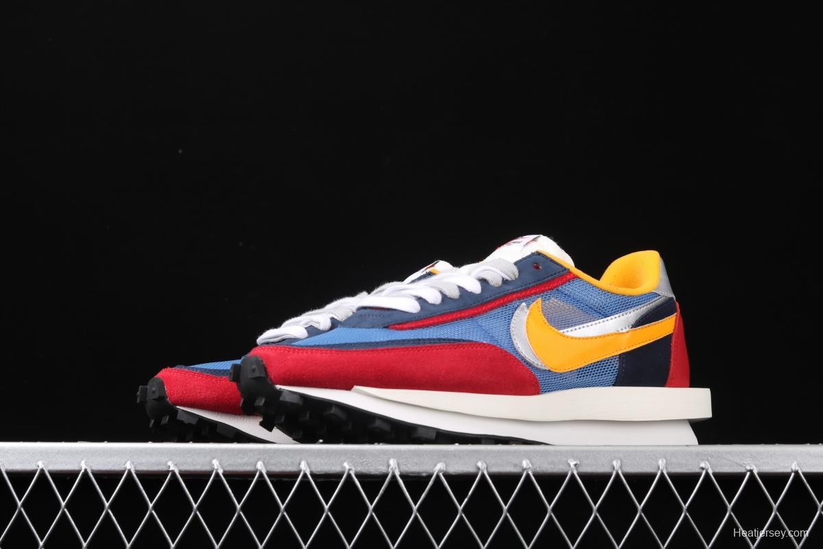 Sacai x NIKE LVD Waffle Daybreak co-signed catwalk style net gauze leather splicing double hook Swoosh running shoes BV0073-400