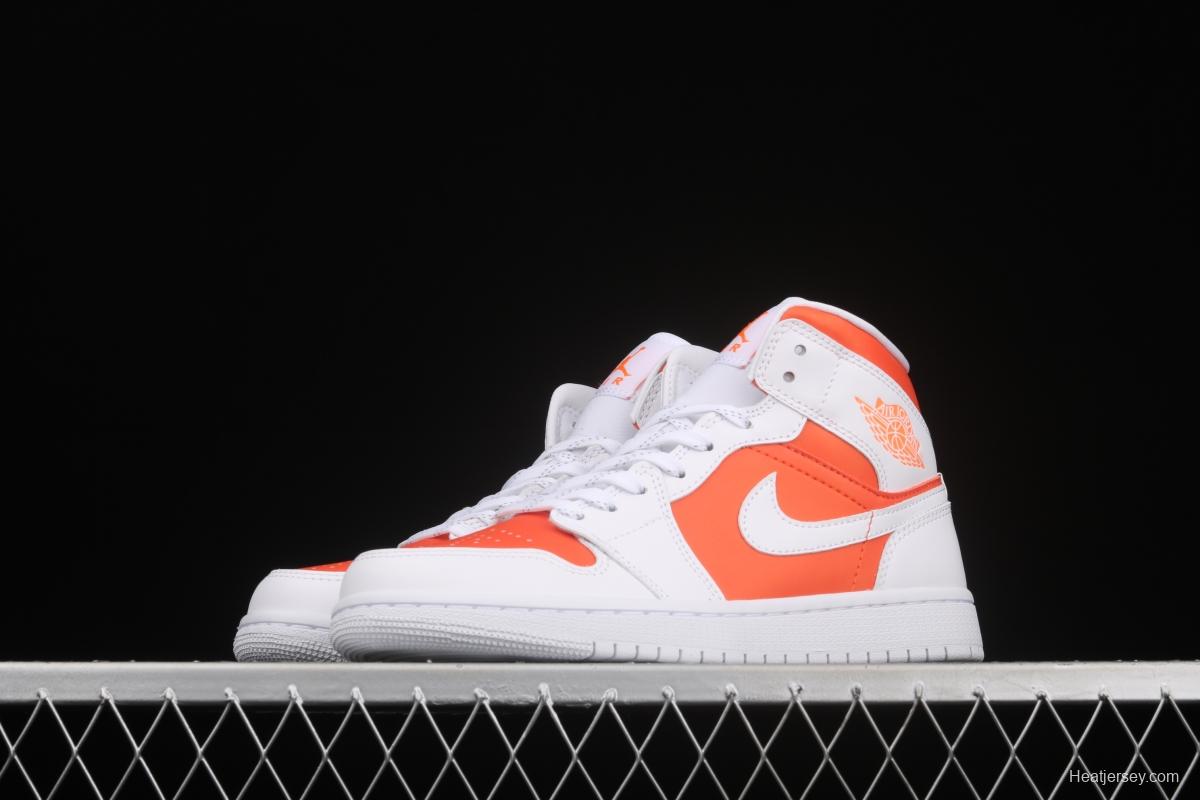 Air Jordan 1 Mid White Orange Zhongbang Basketball shoes CZ0774-800