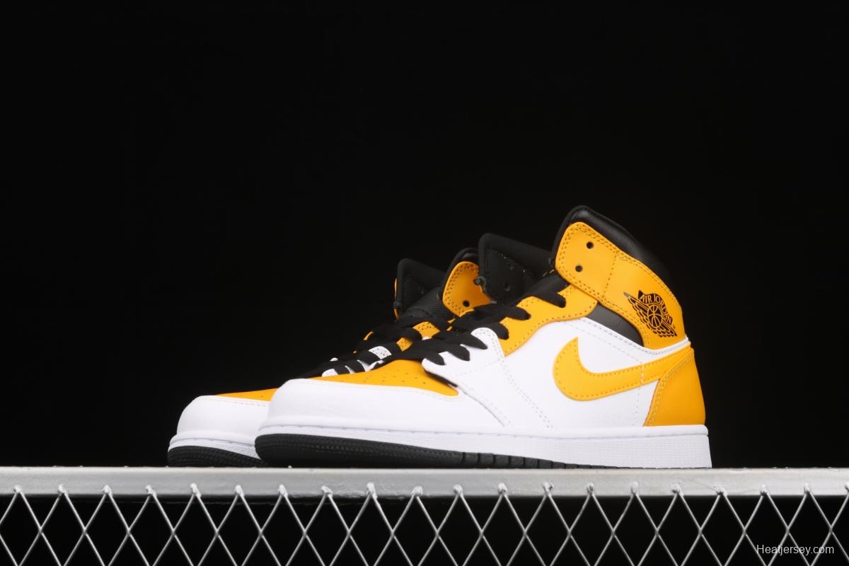 Air Jordan 1 Mid White and Yellow Zhongbang Basketball shoes 554724-170