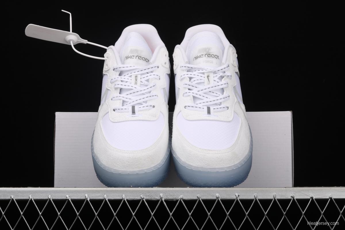 NIKE Air Force 1 React QS Light Bone Analysis of Ice Blue low Upper Board shoes CQ8879-100