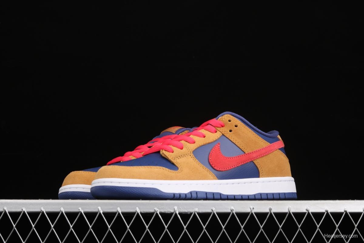 NIKE SB DUNK Low SB shredded backboard dark brown white and yellow color matching fashion leisure board shoes BQ6817-700