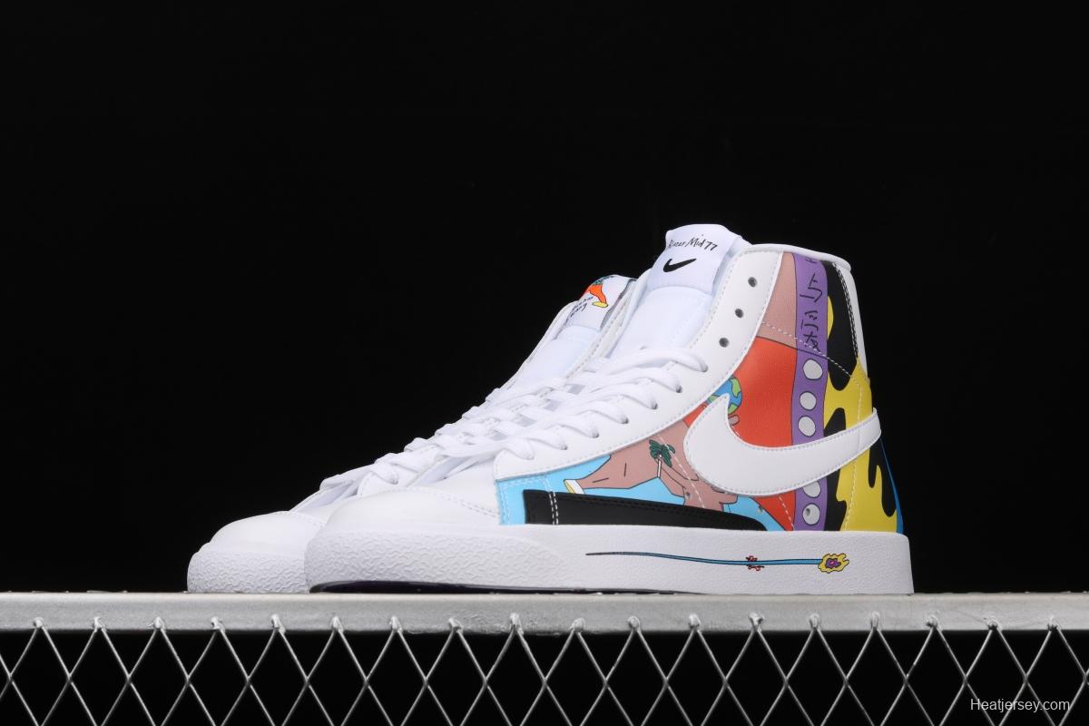 Ruohan Wang X NIKE Blazer Mid 77 Flyleather QS Trail Blazers graffiti high upper board shoes CZ3775-900