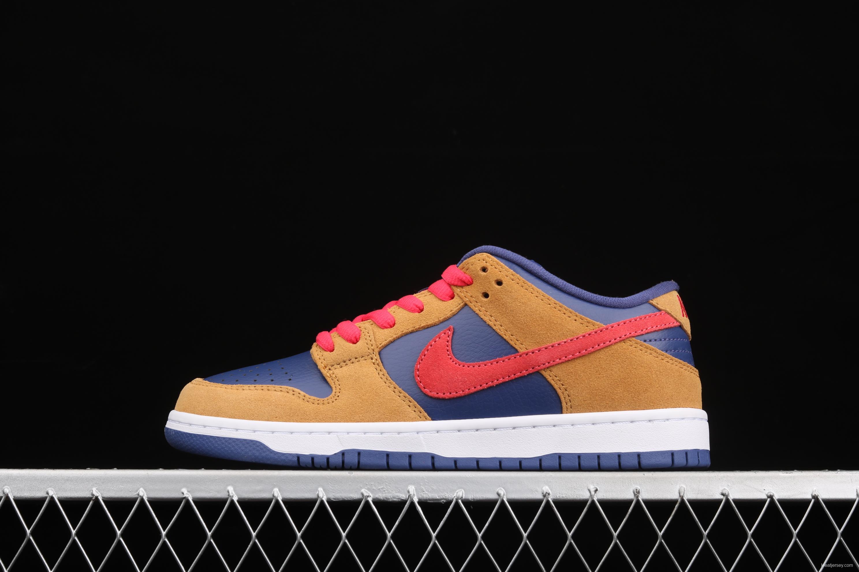 NIKE SB DUNK Low SB shredded backboard dark brown white and yellow color matching fashion leisure board shoes BQ6817-700