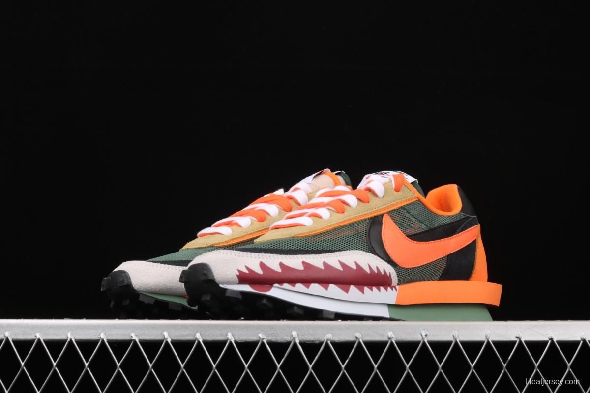 BAPE Shark Mouth x Sacai x NIKE LVD Waffle Daybreak co-signed catwalk style double hook Swoosh running shoes BV0073-007