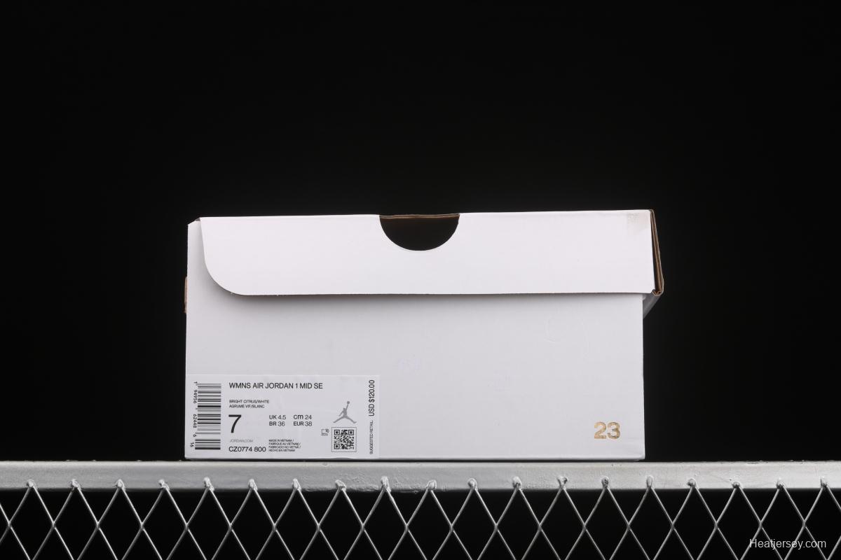 Air Jordan 1 Mid White Orange Zhongbang Basketball shoes CZ0774-800