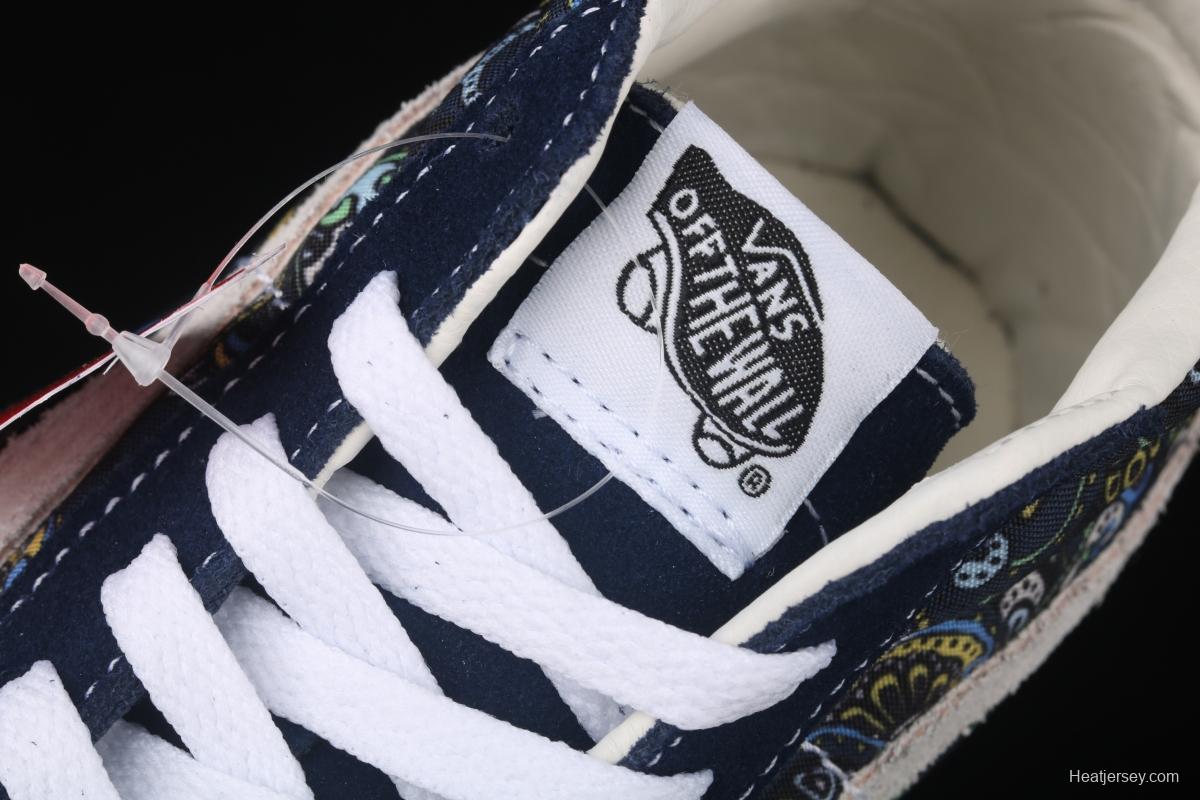 Vans Sk8-Mid Reissue cashew flower Tibetan blue color Zhongbang casual board shoes VN0A391FITN