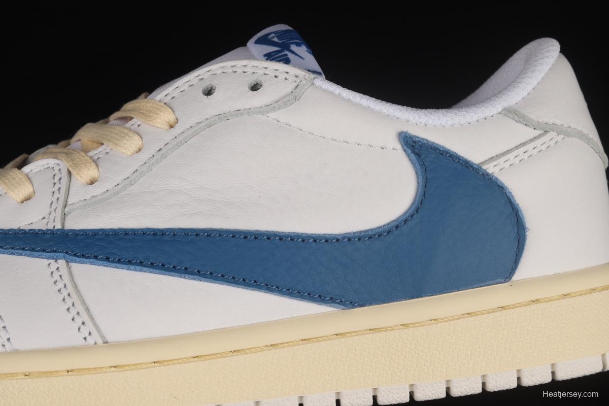 Travis Scott x Air Jordan 1 Low raw rubber white blue inverted low top cultural board shoes CQ3277-100