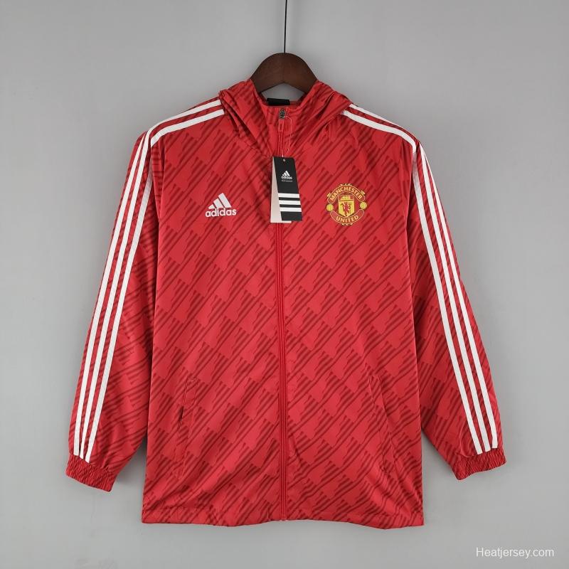 2022 Manchester United Windbreaker Red White Edge