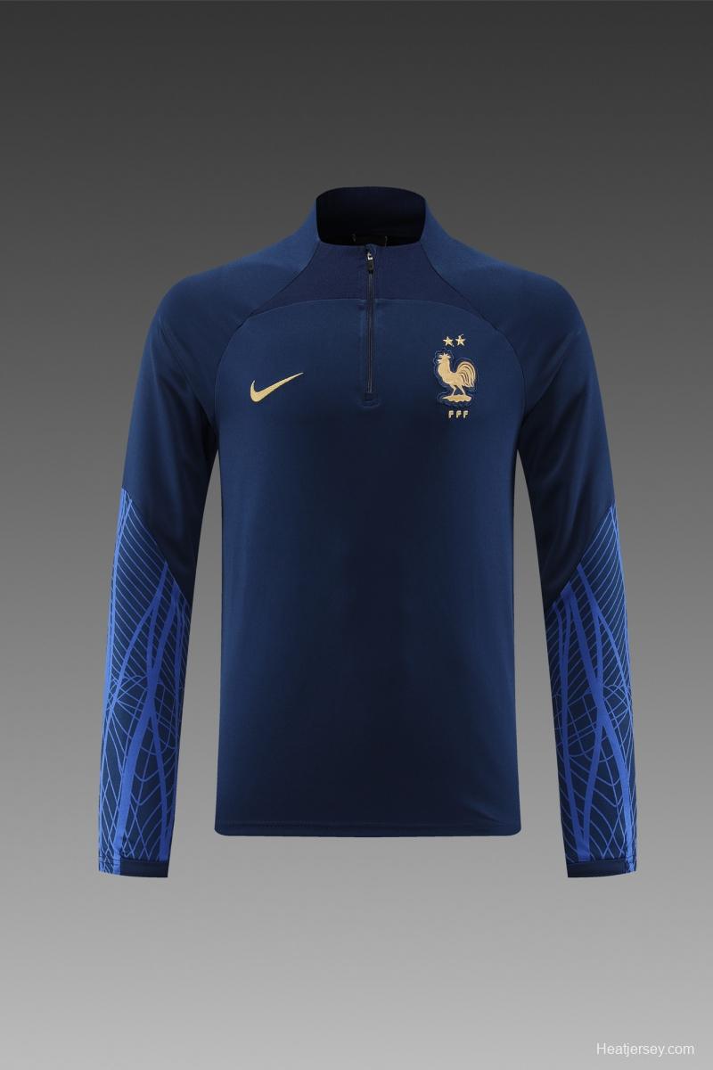 2022 France Navy Half Zipper Tracksuit Half Zipper Tracksuit