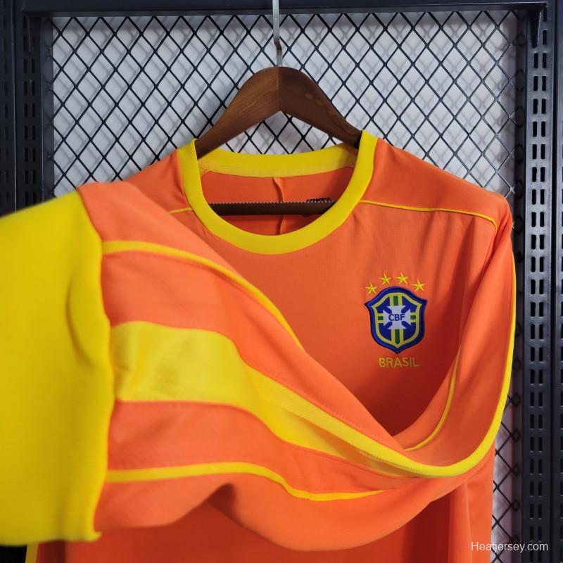 Retro Long Sleeve 1998 Brazil Goalkeeper Orange Jersey