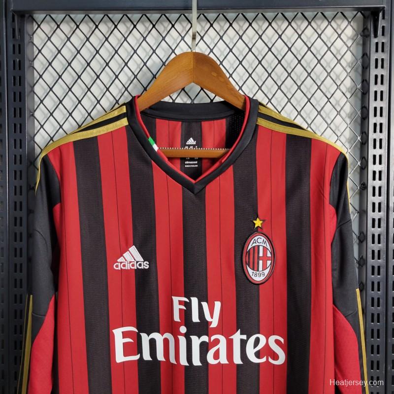 Retro Long Sleeve 2013-14 AC Milan Home Jersey