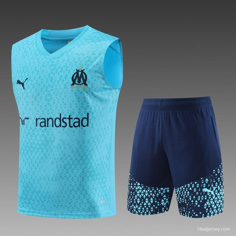 23-24 Olympique Marseille SKY Blue Vest Jersey+Shorts