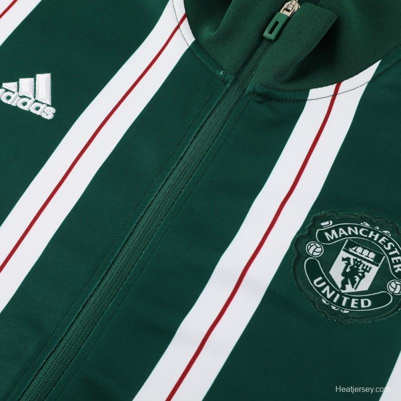 23/24 Manchester United Green White Stripe Full Zipper Jacket+Pants