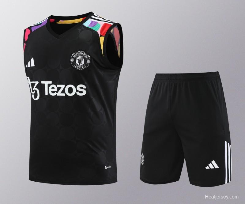 24/25 Manchester United Black Vest Jeresy+Shorts