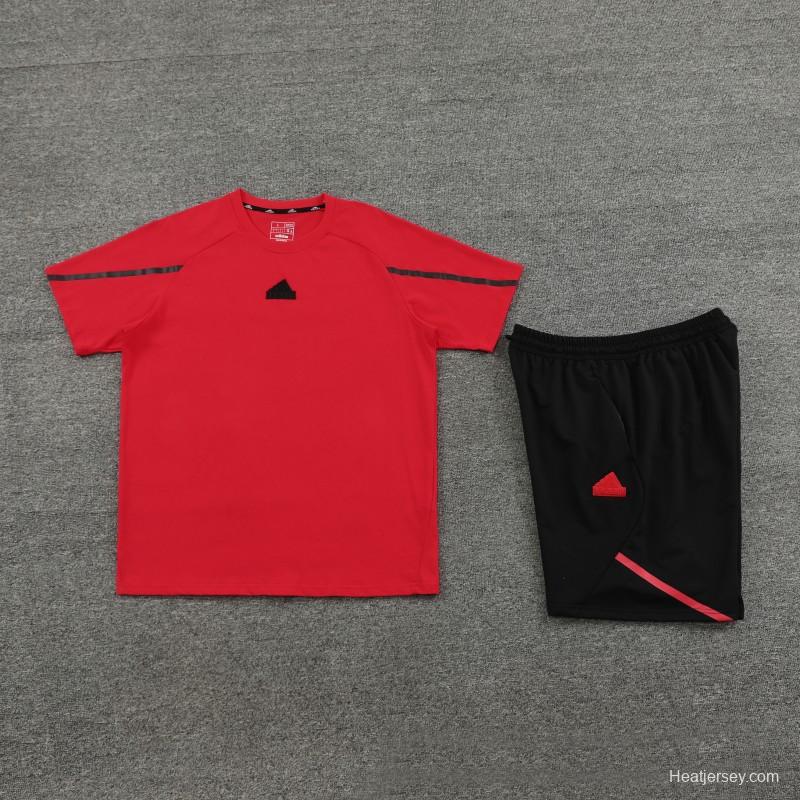 23/24 Adidas Red Cotton Short Sleeve Jersey+Shorts