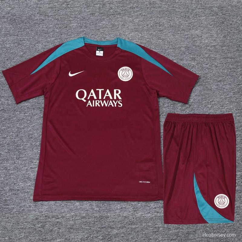 23/24 PSG Wine Cotton Short Sleeve Jersey+Shorts