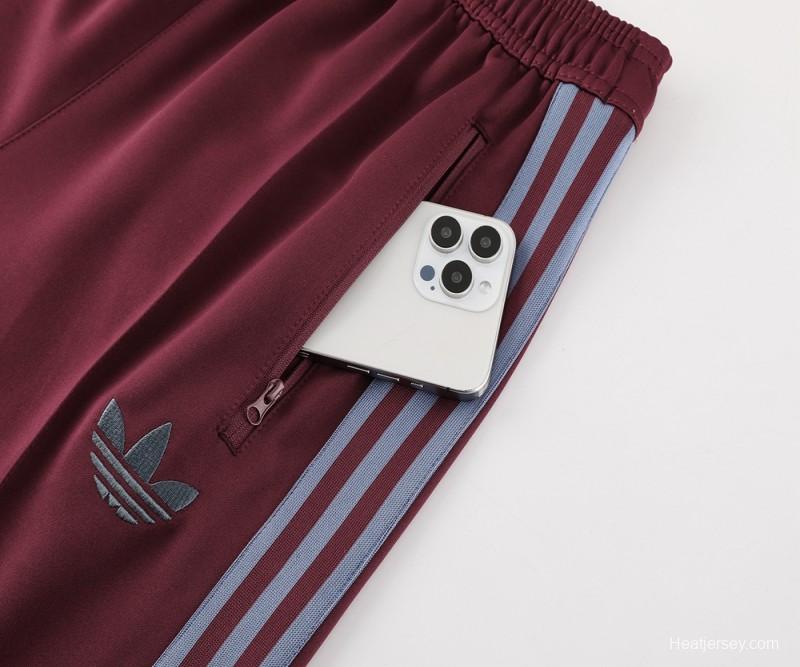 24/25 Adidas Original Wine Full Zipper Jacket +Long Pants