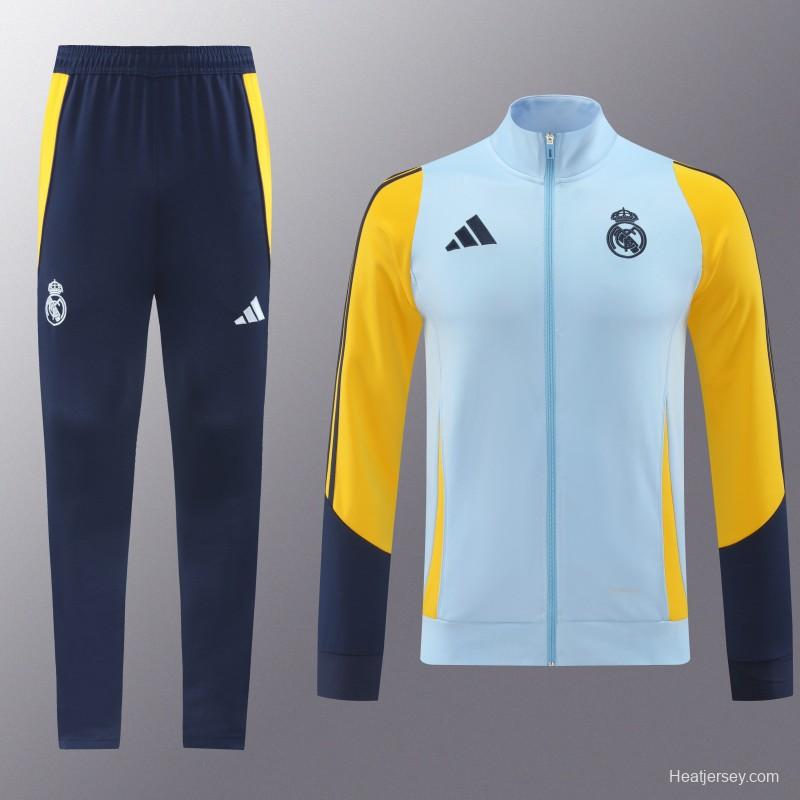 24/25 Real Madrid Light Blue/Yellow Full Zipper Jacket +Long Pants