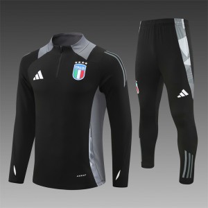 2024 Italy Black Half Zipper Jacket+Long Pants