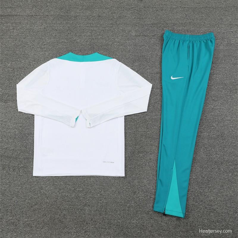 2024 Portugual White Half Zipper Jacket+Long Pants