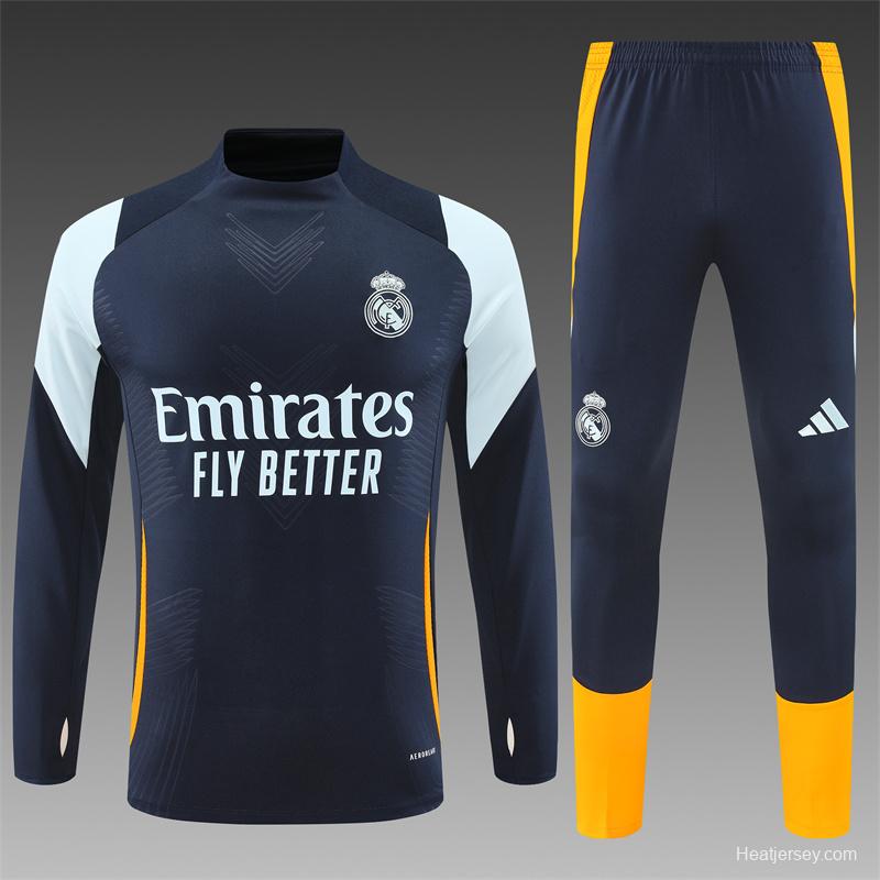 24/25 Real Madrid Navy Half Zipper Jacket+Long Pants