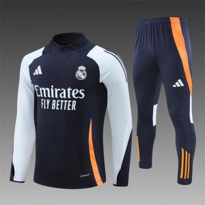 24/25 Real Madrid White/Navy Half Zipper Jacket+Long Pants