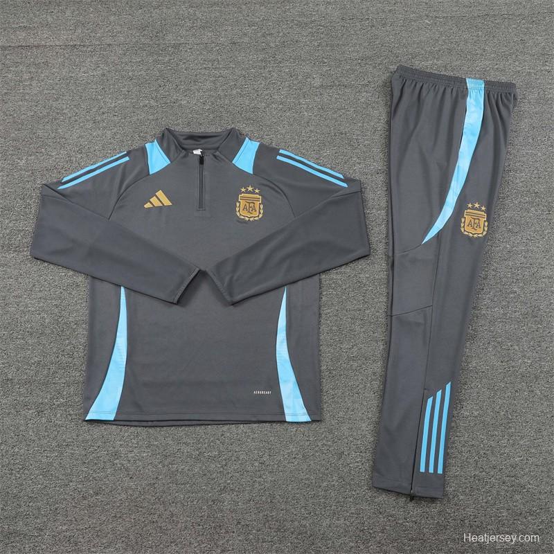 2024 Argentina Grey Half Zipper Jacket+Long Pants