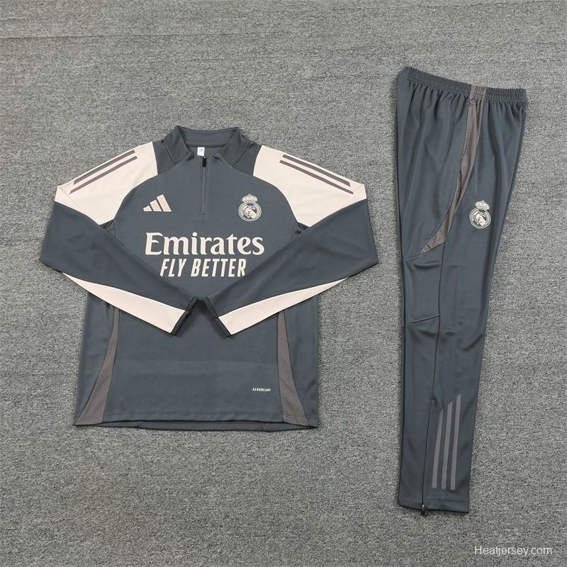 24/25 Real Madrid Grey/Khaki Half Zipper Jacket+Long Pants