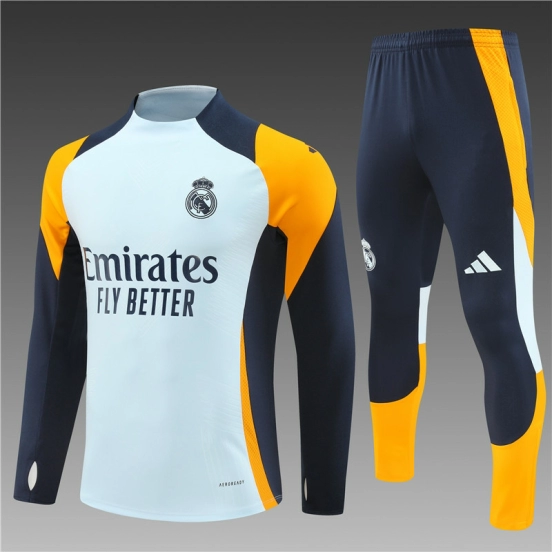 24/25 Real Madrid Light Blue/Navy/Orange Half Zipper Jacket+Long Pants