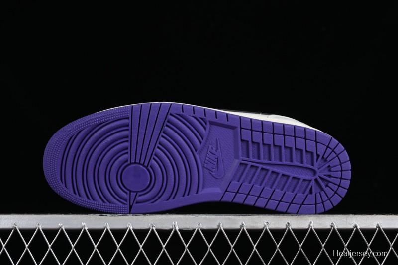 Nike Air Jordan 1 Low SE Casual Sneakers in Black White with Metallic Purple Accents - HF5759-101