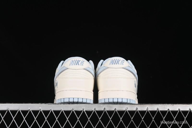 Nike SB Dunk Low Stussy Collaboration - Double Swoosh Ice Blue Anniversary Custom Low-Top Casual Skate Shoes - XX2026-101