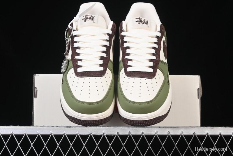 Nike Air Force 1 '07 Low Stussy Collaboration - Green Brown Low-Top Casual Sneakers - KK1988-038