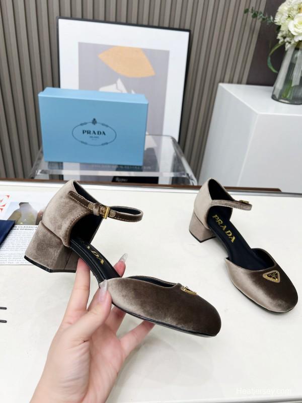 2025 Women Prada Brown Velvet Mary Jane