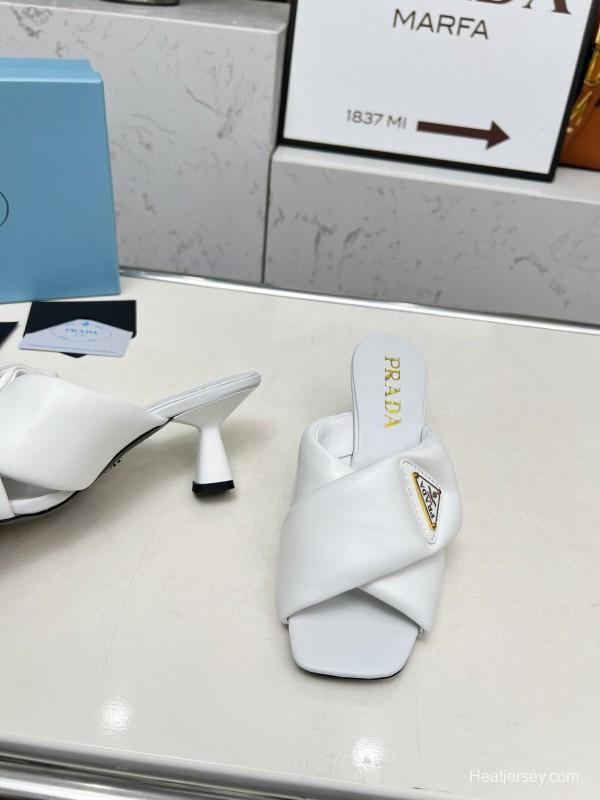 2025 Women Prada White Lambskin Mules
