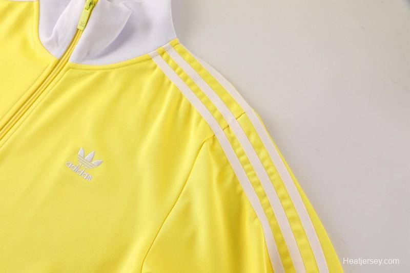 2025 Adidas Original Yellow Full Hoodie Zipper Jacket +Long Pants