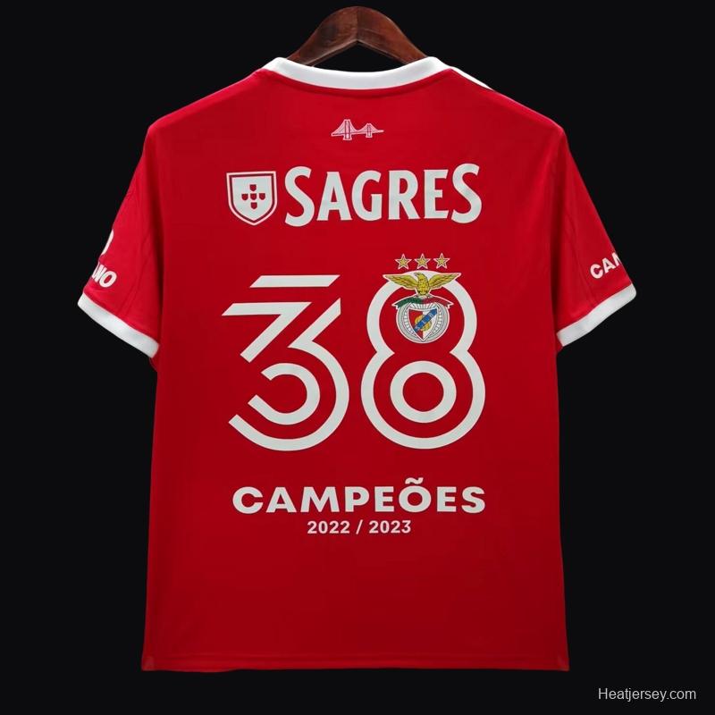 22/23 Benfica Home 38 Champions Jersey With Full Patches