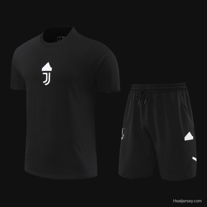 23/24 Juventus Black Cotton Short Sleeve Jersey+Shorts